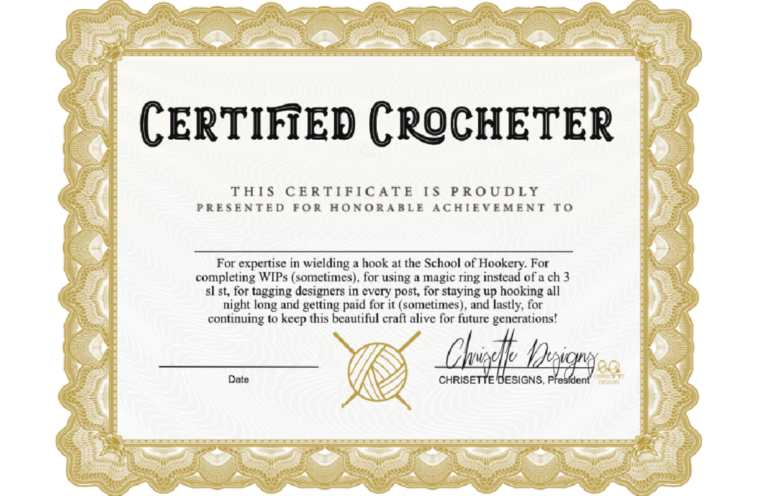 certified crocheter certificate